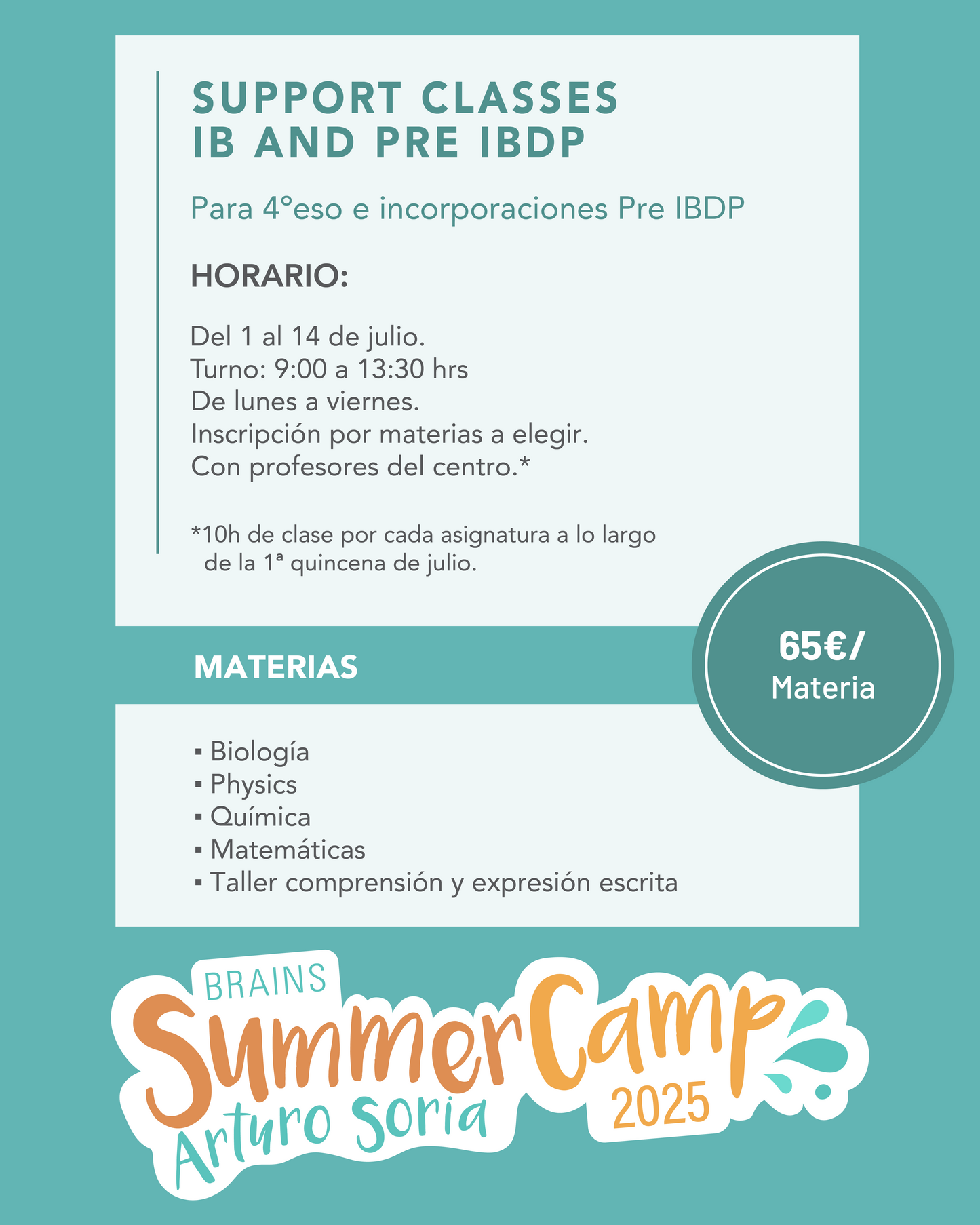 Intensive programme support classes IB and PRE IBDP